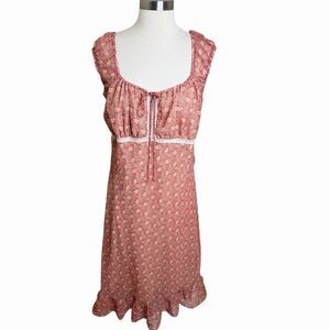 VTG Faith Passion Babydoll Dress Womens 16 Paisley Floral Lace Milkmaid Y2k Boho